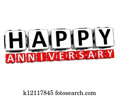 3D Happy Anniversary Button Click Here Block Text