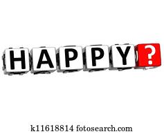 3D Happy Button Click Here Block Text