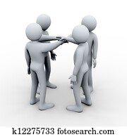 3d people holding hands together