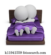 3d small people - couple in bed