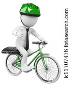3D white business people. Bike to Work 3D white business people. Bike to Work