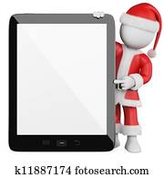 3D white people. Santa Claus with a blank tablet