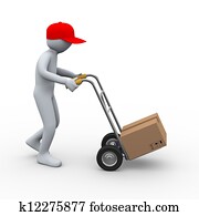 3d, איש, העבר משאית, חבילה, משלוח