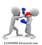 3d, קטן, אנשים, boxing., 3d, image., ב, a, רקע לבן