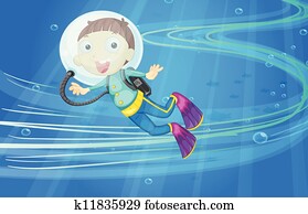 Boy swimming under water Clip Art | k6183306 | Fotosearch