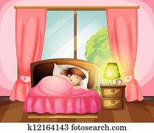 A sleeping girl on a bed