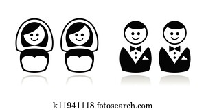 alegre, /, lesbiana, boda, iconos, conjunto