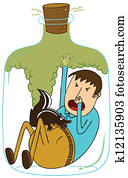 apanhado, em, garrafa, com, gambá