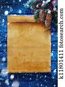 art Christmas background, snow covered paper scroll art Christmas background, snow covered paper scroll