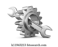 aço, engrenagem, e, chave, ferramenta