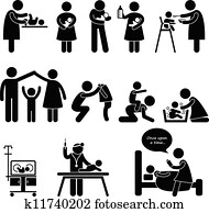 babá, mãe, pai, criança bebê, cuidado