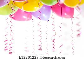 balloons with streamers for birthday party celebration isolated on white background balloons with streamers for birthday party celebration isolated on white background