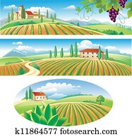 bandeiras, com, a, agricultura, paisagem