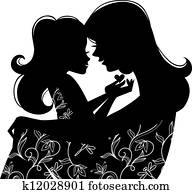 Beautiful mother silhouette with her daughter