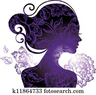 Beautiful woman silhouette with a flowers Beautiful woman silhouette with a flowers