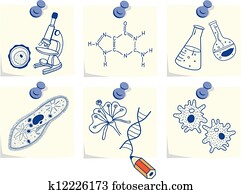 biologia, ícones, ligado, amarela, memorando, varas