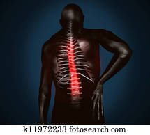 Black digital figure with back pain Black digital figure with back pain