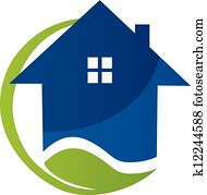 Blue house and leaf logo vector Blue house and leaf logo vector