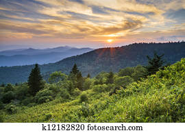 Blue Ridge Parkway Sunset Cowee Mountains Scenic Landscape in Western North Carolina