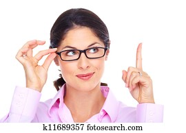 bonito, mulher jovem, vidros desgastando, portrait.