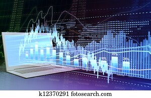 Business and stock trading. Laptop and business graphics statistics and analytics, technology of the future Business and stock trading. Laptop and business graphics statistics and analytics, technology of the future