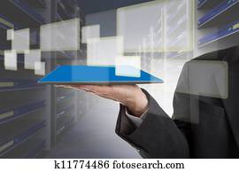 Business man holding touch pad pc , new technology,  innovation 