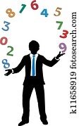 Business man juggling financial number crunching Business man juggling financial number crunching