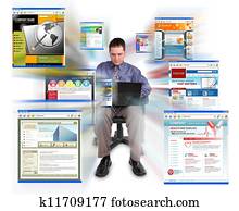 Business man Sitting with Internet Web Sites Business man Sitting with Internet Web Sites