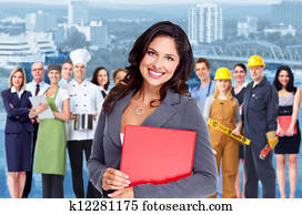 Business woman and group of workers people.
