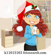 Business woman in office with cup