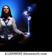 Business woman with financial symbols around Business woman with financial symbols around