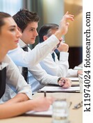 Businessman asking question