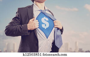 Businessman showing superman suit underneath shirt Businessman showing superman suit underneath shirt