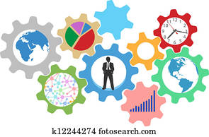 Busy business person work in gears 