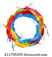  Colored paints splashes circle, isolated on white background 