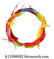  Colored paints splashes circle, isolated on white background
