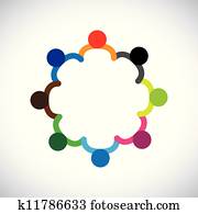 Concept of kids playing, teamwork and diversity. The graphic contains children holding hands & forming a circle. This can also represent concept of corporate team and teamwork & also people diversity