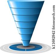 Conversion or sales funnel easily customizable, from 1 to 7 levels plus on target, vector graphics. Blue tones. Conversion or sales funnel easily customizable, from 1 to 7 levels plus on target, vector graphics. Blue tones.