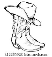 cowboystiefel, und, hat., vektorgrafik, abbildung, freigestellt cowboystiefel, und, hat., vektorgrafik, abbildung, freigestellt