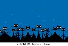 Crowd of black cats in the night, seamless pattern for your design Crowd of black cats in the night, seamless pattern for your design