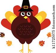 Cute retro thanksgiving turkey with hat isolated on white Cute retro thanksgiving turkey with hat isolated on white