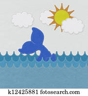 Cute Smiling Whale with stitch style on fabric background Cute Smiling Whale with stitch style on fabric background