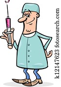 doctor with syringe cartoon illustration