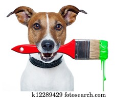 dog as a painter with a brush and color dog as a painter with a brush and color