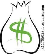 dollar, tasche, skizze