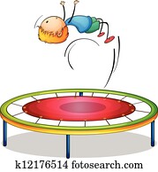 een, jongen, spelend, trampoline