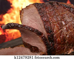 English roast meat by fire with flames