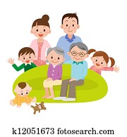 familie, samlet, inn, det, levende rom