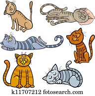 feliz, e, sonolento, gatos, caricatura, jogo