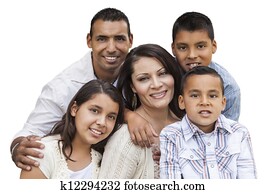 feliz, familia hispana, retrato, blanco